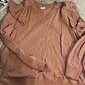 Elegant Ruffled Sleeve Sweatshirt - Brown